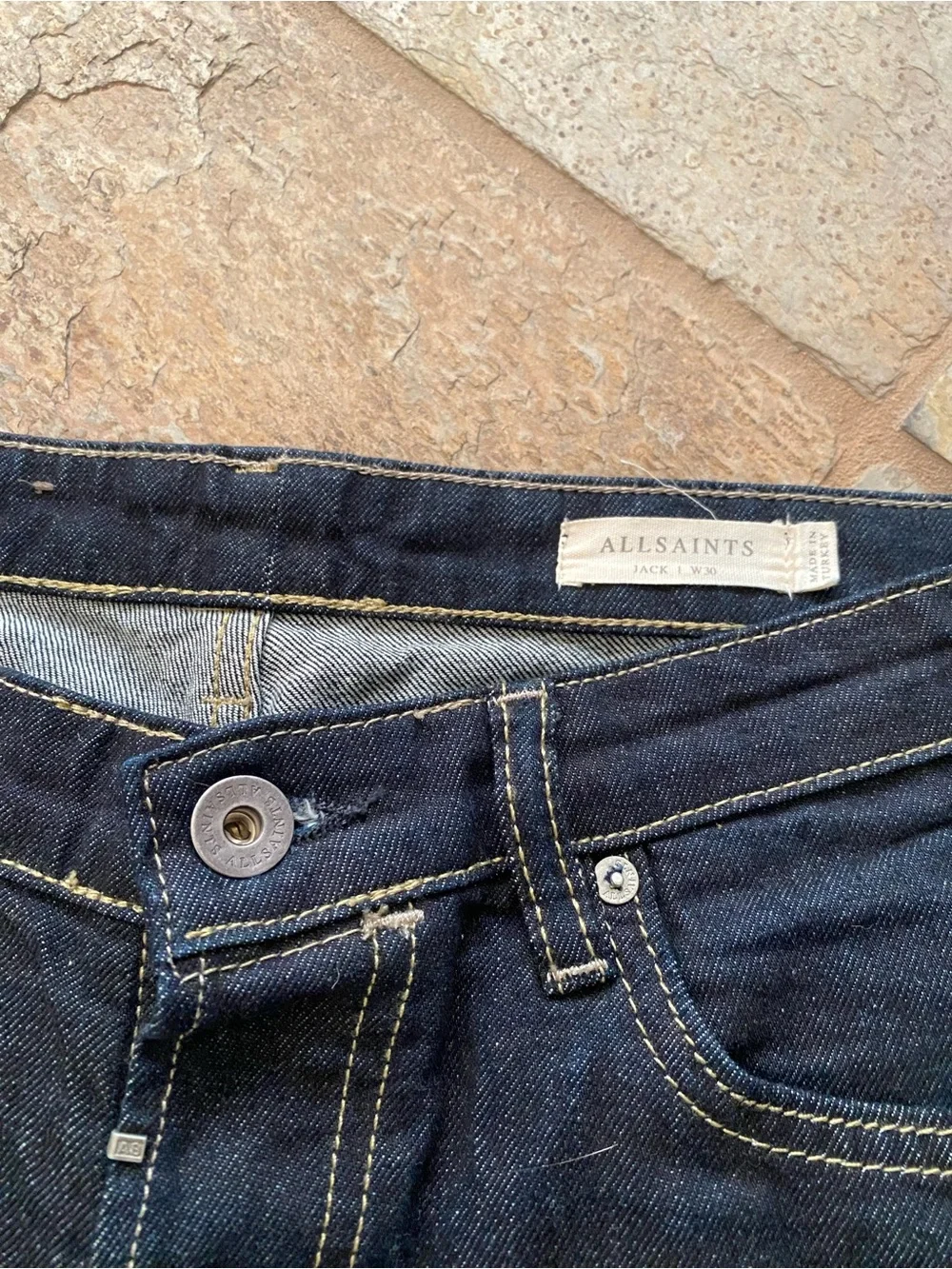 AllSaints Jack Selvedge Cropped Tapered Jeans — Raw Indigo, W30